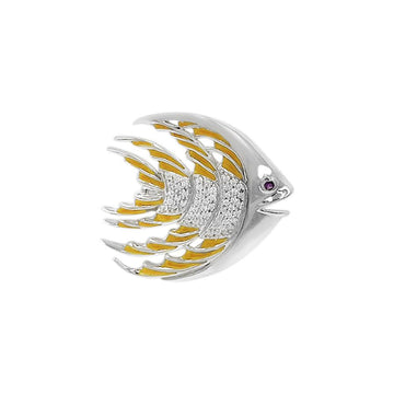 Tropical Fish Silver Brooch with Yellow Enamel TBR264 - Jewelry